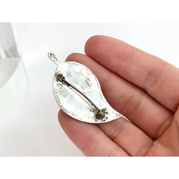 Leaf Shaped Beto of Taxco Abalone Shell Inlay Vintage Sterling Silver Brooch - Picture 10 of 10